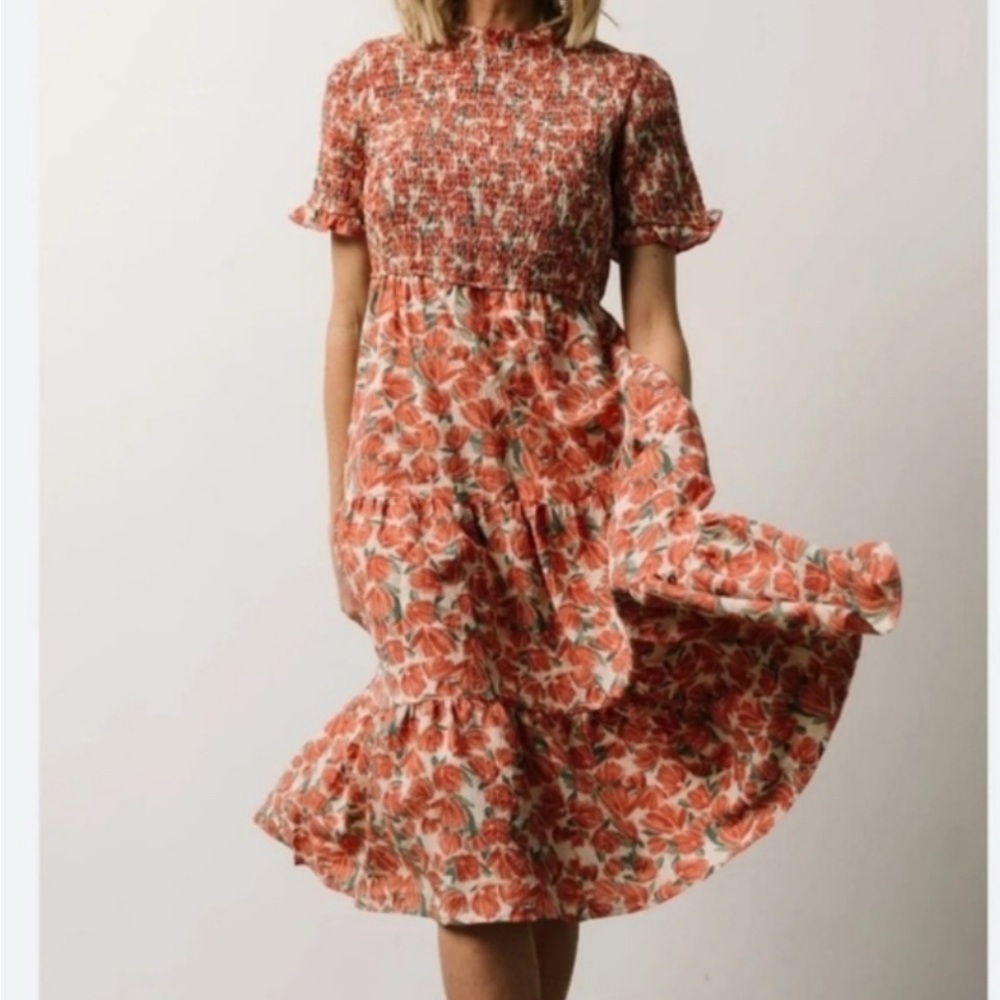 Baltic Born Floral Midi Dress in Red and Pink
